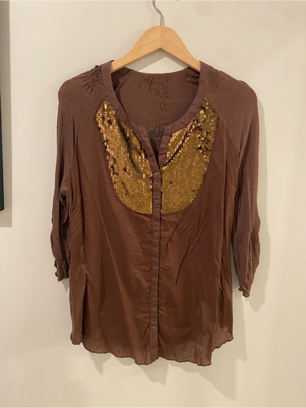 Nine West Vintage America Collection Button-Front Top with Gold Sequins